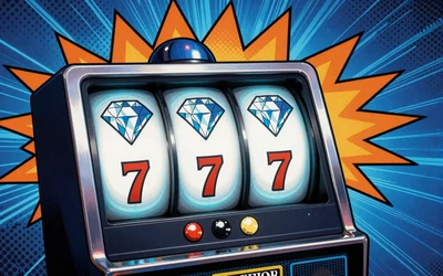 Comic Slotmaschine mit Diamanten und Siebenen als Symbol f&uuml;r 8000 Slots
