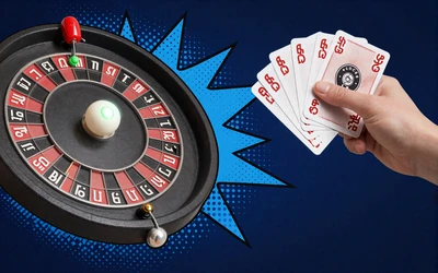 Comic Roulette-Rad mit Spielkarten als Symbol f&uuml;r 1401 Live Dealer Tische