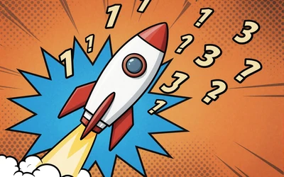 Comic Rakete mit Multiplikatoren als Symbol f&uuml;r Crash Games und Aviator